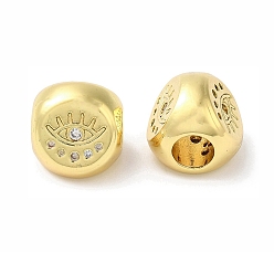 Eye Реечное покрытие латунь микро паве кубический цирконий европейские бусины, долговечный, без свинца и без кадмия, боб, реальный 18 k позолоченный, глаз, 11x11x12 мм, отверстие : 5 мм