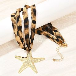 Золотой Кулон в виде морской звезды из морского сплава 2-цепочка из полиэстерового шнура с леопардовым принтом для женщин, с удлинителем железной цепи, песчаный коричневый, золотые, 16.61 дюйм (42.2 см)