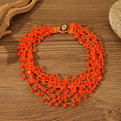 Оранжевый Многослойные ожерелья из стеклянных бусин в богемном стиле для повседневного ношения и в качестве подарка, оранжевые, 19.69 дюйм (50 см)