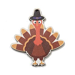 Птица Древесины подвески, тема благодарения, красные, птица, 49.5x45x3 мм, отверстие : 2 мм