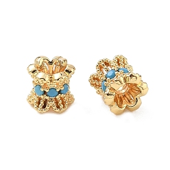 Real 18K Gold Plated Brass Micro Pave Sky Blue Cubic Zirconia Beads, Column, Real 18K Gold Plated, 6x6mm, Hole: 1.8mm
