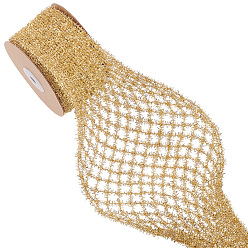 Золотистый 5 метров эластичной блестящей сетчатой ленты, лента из железной проволочной сетки, для украшения рождественской елки, изготовление лука, Подарочная упаковка, золотые, 2-1/4 дюйм (58 мм)