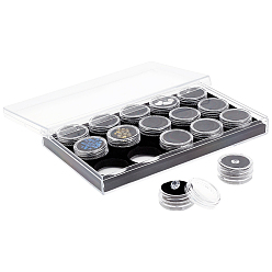 Черный 15 мини-круглые пластиковые банки для бижутерии с завинчивающейся крышкой, наборы с бархатом внутри, чёрные, 2.9x1.45 см