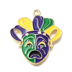 Разноцветный Подвески из эмали и сплава, маска марди гра очарование, стойки покрытие, долговечный, без свинца, без кадмии и без никеля, золотые, красочный, 30x27x2 мм, отверстие : 1.8 мм