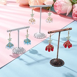 Mixed Color Star Glass Seed Beads Dangle Earrings, with Brass and 304 Stainless Steel Earring Hooks, Mixed Color, 48~51x16~17mm, 3pairs/set