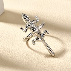 Платина Регулируемые латунные кольца для женщин, без кадмия и без свинца, геккон, платина, 35x14 мм, внутренний диаметр: 17 мм