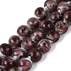 Rosa Viejo Hilos de cuentas de vidrio soplado hechas a mano con arena dorada, rondo, rosa viejo, 8 mm, agujero: 0.8 mm, sobre 50 unidades / cadena, 15.35'' (39 cm)