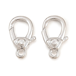 Platinum Brass Micro Pave Clear Cubic Zirconia Swivel Lobster Claw Clasps, Swivel Snap Hook, Cadmium Free & Lead Free, Long-Lasting Plated, Rack Plating, Platinum, 11x6x2.5mm, Hole: 1.2mm