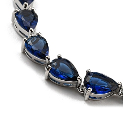 Dark Blue Teardrop Glass Link Chain Bracelets, Rack Plating Platinum Plated Brass Jewelry for Women, Dark Blue, 8 inch(20.3cm)