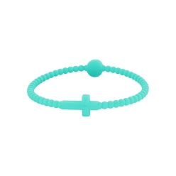 Голубой Детские силиконовые эластичные браслеты с крестом для девочек и мальчиков, голубой, 6-7/8 дюйм (17.5 см)