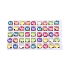 (52) Непрозрачная лаванда Aurora(jm) пришиваем горный хрусталь, граненый стеклянный горный хрусталь, многожильных ссылки, с латунной оправой золотистого цвета, плоско-круглые, разноцветные, 10x6.5 мм, отверстие : 1 мм