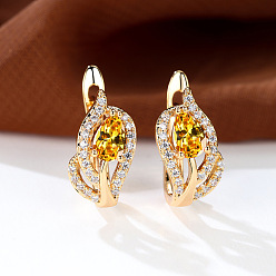 Золотистый Латунные микро проложить серьги обруча кубического циркония, слеза, золотой свет, золотые, 16x7 мм