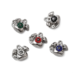 Нержавеющая Сталь Цвет 304 подвески из нержавеющей стали со стразами, телефонные брелоки, цвет нержавеющей стали, 11.5x13x6 мм, отверстие : 1.4 мм