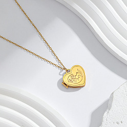 Golden 304 Stainless Steel Heart with Bank Beaver Magnetic Photo Locket Pendant Necklaces for Women, Golden, 17.72 inch(45cm)