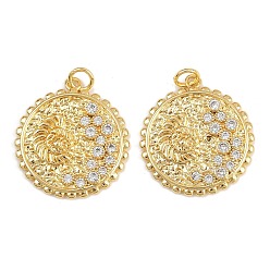 Настоящее золото 18K Латунные микро проложить кубического циркония подвески, круглый с раковиной, с целью перехода в кольце, реальный 18 k позолоченный, 24x21.5x3 мм, отверстие : 3.2 мм
