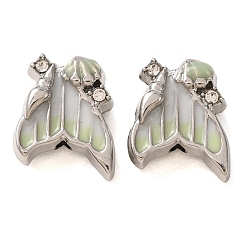 Verde Claro Colgantes de la aleación del esmalte, Cola de pez con dijes en forma de concha, con diamantes de imitación de cristal, Platino, verde claro, 13x11.5x6.5 mm, agujero: 1.8 mm