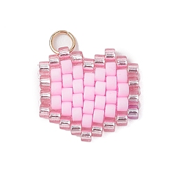 Бледно-Розовый Бисер бисерные подвески, с целью перехода в кольце, сердце кулон, розовый жемчуг, 14x14.5x2 мм, отверстие : 2.7 мм