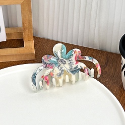 чирок Пластиковые зажимы когтя волос, цветок, зелено-синие, 112x65 мм