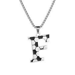 Letter F 201 Кулон-подвеска из нержавеющей стали с инициалом футбольного мяча для мужчин и женщин, цвет нержавеющей стали, белого и черного, Буква F, 23.62 дюйм (60 см), Кулон : 30x25 мм
