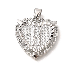 Letter H Стойки обшивки латунные подвески, без кадмия и без свинца, сердце с подвесками в виде буквы az, Письмо ч, 24x22x3 мм, отверстие : 5x3.5 мм