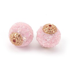 Pink Индонезийские бусины ручной работы, с металлическая фурнитурой, стекло, круглые, золотой свет, розовые, 15~15.5x14~15 мм, отверстие : 1.4 мм