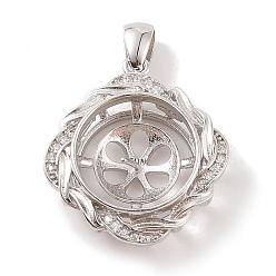 Платинированный 925 подвески-подвески из стерлингового серебра, с кубического циркония, полый шарм в форме ромба, за половину пробурено бисера, Реальная платина, 21.5x19.5x6 мм, отверстие : 3x5 мм, штифты : 1 мм