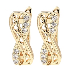 Light Gold Brass Micro Pave Cubic Zirconia Hoop Earring, Hollow Infinity, Light Gold, 17x6.5x10.5mm