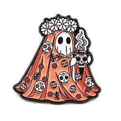Коралловый Броши-булавки из сплава с рисунком, имитирующим цвет запеченной краски, для рюкзака и одежды, в стиле Дня мертвых., цветочный сахарный череп и кофе, чёрные, коралл, 30.5x30 мм