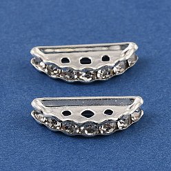 Серебро Латунные хрустальные стразы, разделительные планки, полукруглый, 3-луночное, серебряные, 19x3.5x7.5 мм, отверстие : 1.3 мм