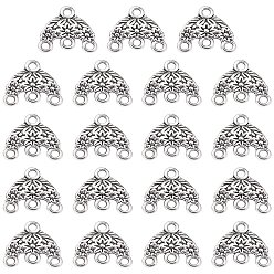 Античное Серебро Сплав люстра компонента ссылки тибетском стиле, Треугольник с цветком, античное серебро, 15x16x2 мм, отверстие : 2 мм