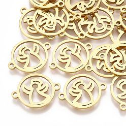 Золотой 201 соединительные звенья нержавеющие, лазерная резка, плоские круглые с ангелом, золотые, 20x15x1 мм, отверстие : 1.6 мм