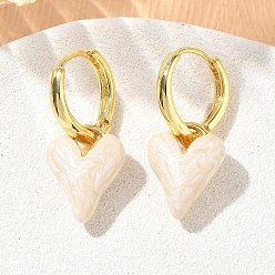 Blanchierte Mandel Ohrhänger aus Messing und Emaille für Damen, Herz, langlebig überzogen, Gestell, Bleifrei und cadmium frei, golden, blanchierte Mandel, 27x12 mm