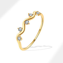 Золотой Кольца для женщин с микропаве из латуни и прозрачными кубическими цирконами, волна, золотые, размер США 8 (18.1 мм)