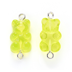 Yellow Green Resin Links connectors, with Platinum Plated Iron Loop, Bear, Yellow Green, 25x11.5x7mm, Hole: 1.5mm