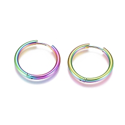 Rainbow Color Ионное покрытие (ip) 304 серьги-кольца из нержавеющей стали, с 316 хирургическим стержнем из нержавеющей стали, кольцо, Радуга цветов, 25x2.5 мм, 10 датчик, штифты : 0.9 мм
