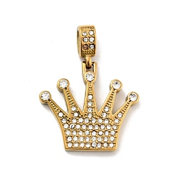 Golden Ionenbeschichtung (IP) 304 Edelstahlanhänger, mit Strass, Krone, golden, 33.5x35x3.5 mm, Bohrung: 5x8 mm