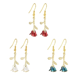 (52) Непрозрачная лаванда 3 пары латунных сережек-цветков, с подвесками из сплава эмали для женщин, золотые, разноцветные, 44 мм