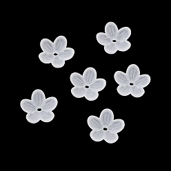 Weiß Gefrostete Perlenkappen aus Acryl, Blume, weiß, 11.5x12x3.5 mm, Bohrung: 1 mm