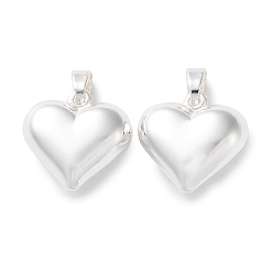 Серебро Стойки обшивки латунные подвески, долговечный, без свинца и без кадмия, сердце, серебряные, 15x15.5x6 мм, отверстие : 5x3 мм