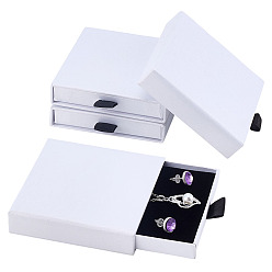 Белый Картонные коробки для наборов ювелирных изделий, Для кольца, серьга, Ожерелье, с губкой внутри, квадратный, белые, 8x8.1x1.8 см