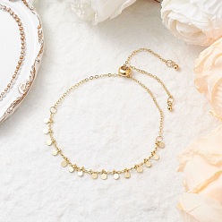 Золотой Латунные цепи ручной работы и кабельные цепи слайдер браслеты, плоские круглые браслеты с подвесками для женщин, золотые, 10-3/4 дюйм (27.4 см)