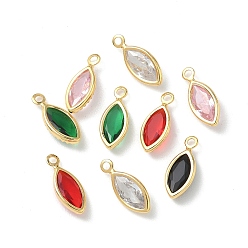 (52) Непрозрачная лаванда Латунный микропаве кубический цирконий со стеклянными подвесками, Очарование лошадиных глаз, без никеля , реальный 18 k позолоченный, разноцветные, 11.5x5x2.5 мм, отверстие : 1.2 мм
