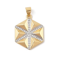 Платиновый & Золотой Латунные микро проложить кубического циркония подвески, без кадмия и без свинца, шестигранные прелести, платиной и золотом, 23x18x3 мм, отверстие : 5x3.5 мм