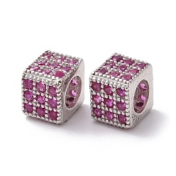 Hot pink 925 Sterling Silber Perlen, mit Zirkonia, Echt platiniert, Würfel, hot pink, 5x6x6 mm, Bohrung: 3.5 mm