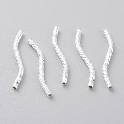 Посеребрённый Бисера латунной трубки, долговечный, изогнутые бусины, 925 серебро покрытием, 20x1.5 мм, отверстие : 0.8 мм