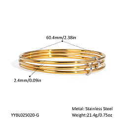 Real 18K Gold Plated 304 Stainless Steel 3-Strand Bangle Sets for Women, Real 18K Gold Plated, Inner Diameter: 2.38 inch(6.04cm), 3pcs/set