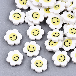 White Handmade Polymer Clay Cabochons, Polymer Clay Slices for Resin Crafts & DIY Projects, Flower with Smile, White, 9~10x9.5~10.5x2mm, about 5750pcs/1000g
