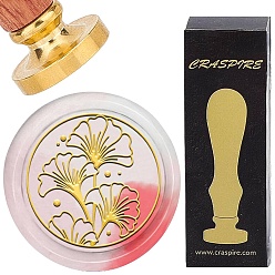 Лист Латунная восковая печать с деревянной ручкой, для diy scrapbooking, гинкго лист, 25 мм