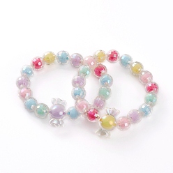 Mixed Color Transparent Acrylic Beads Stretch Bracelets for Kids, Bead in Bead, AB Color, Faceted Round & Candy, Mixed Color, Inner Diameter: 1-3/4 inch(4.5cm)