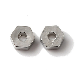 Platin Farbe Gestellmessingperlen, cadmiumfrei und bleifrei, langlebig überzogen, Hexagon, Platin Farbe, 4x4.5x2 mm, Bohrung: 1 mm